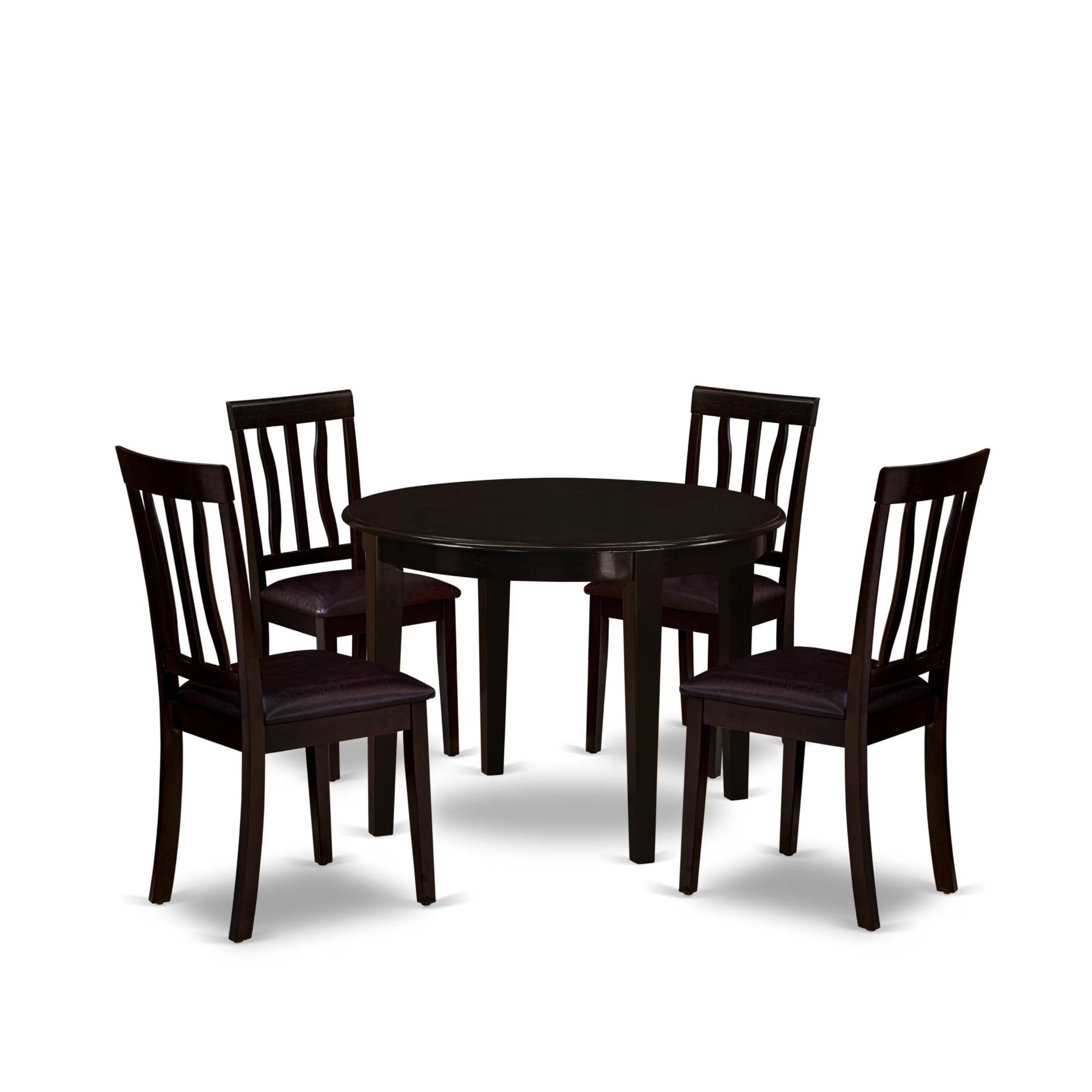 East West Furniture BOAN5-CAP-LC 5 Piece Dining Set Includes a Round Dinner Table and 4 Faux Leather Kitchen Dining Chairs, 42x42 Inch, Cappuccino