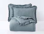 Chezmoi Collection Nora 3-Piece Ruffled Edge Trim Soft Washed Microfiber Comforter Set (Queen, Dusty Blue)