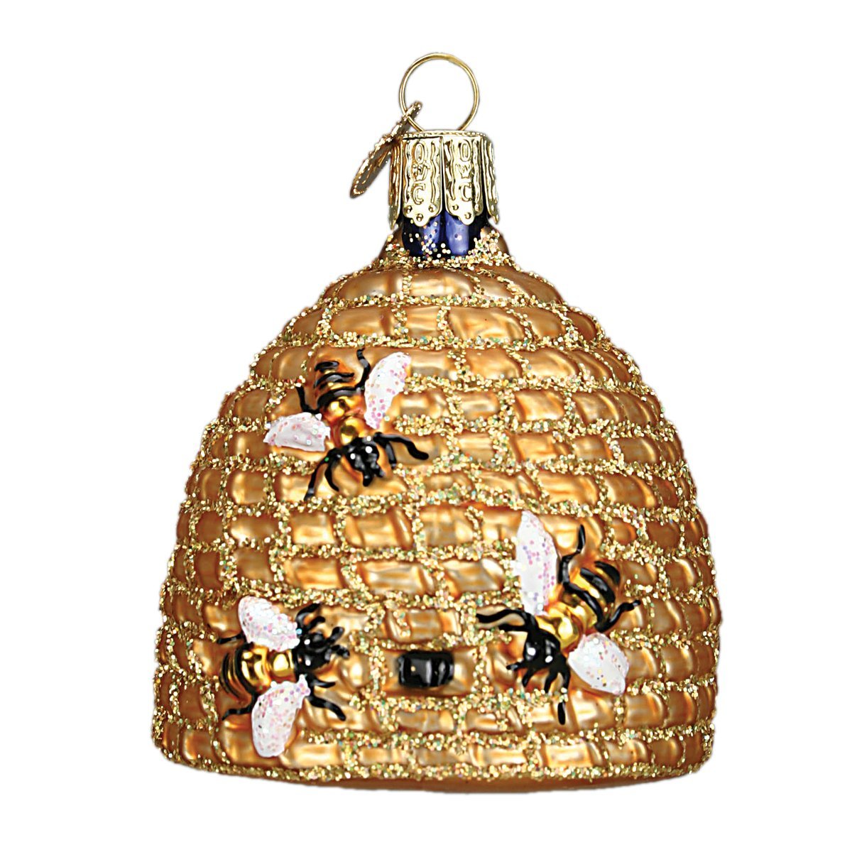 Old World Christmas Bee Collection Glass Blown Ornament for Christmas Tree, Bee Skep