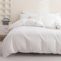 Jellymoni Bright White Duvet Cover King Size - 3Pcs Microfiber Tufted Duvet Cover Set, Boho Striped Tufted Textured Duvet Cover