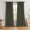 KEQIAOSUOCAI Dark Olive Green Blackout Curtains 102 Inches Long 2 Panels Set- Faux Linen Textured Black Out Thermal Insulated No