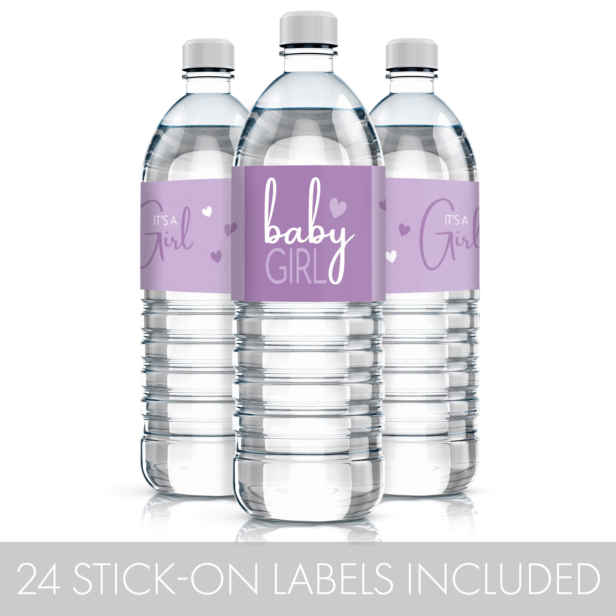 Purple Its A Girl Baby Shower Water Bottle Stickers, Lavender Baby Shower Waterproof Stickers For Water Bottles - 24 Count
