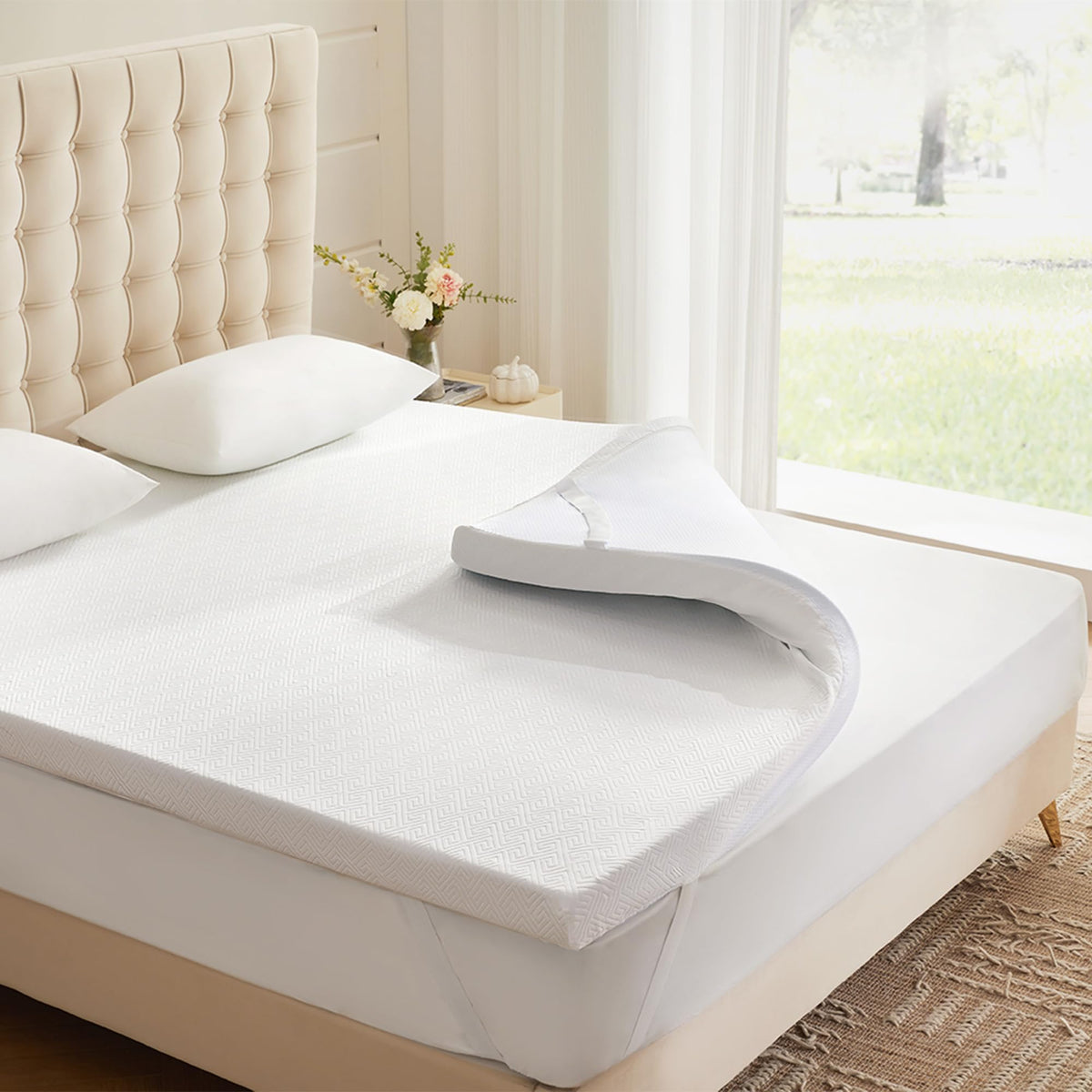 Eiayeebil 2 Inch Memory Foam Mattress Topper Queen, Memory Foam Pad With Removable & Washable Cover, Bed Topper For Back Pain, N