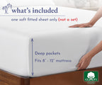 California Design Den Twin Fitted Sheet Cotton Sateen, Deep Pocket, Durable All-Around Elastic, Head/Foot Side Indicators, Twin Bottom Sheet Only (Bright White)