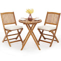 Giantex 3Pcs Patio Bistro Set, Wood Folding Table Set, 2 Cushioned Chairs For Garden Yard, Outdoor Furniture Round Table (Natural & Beige)
