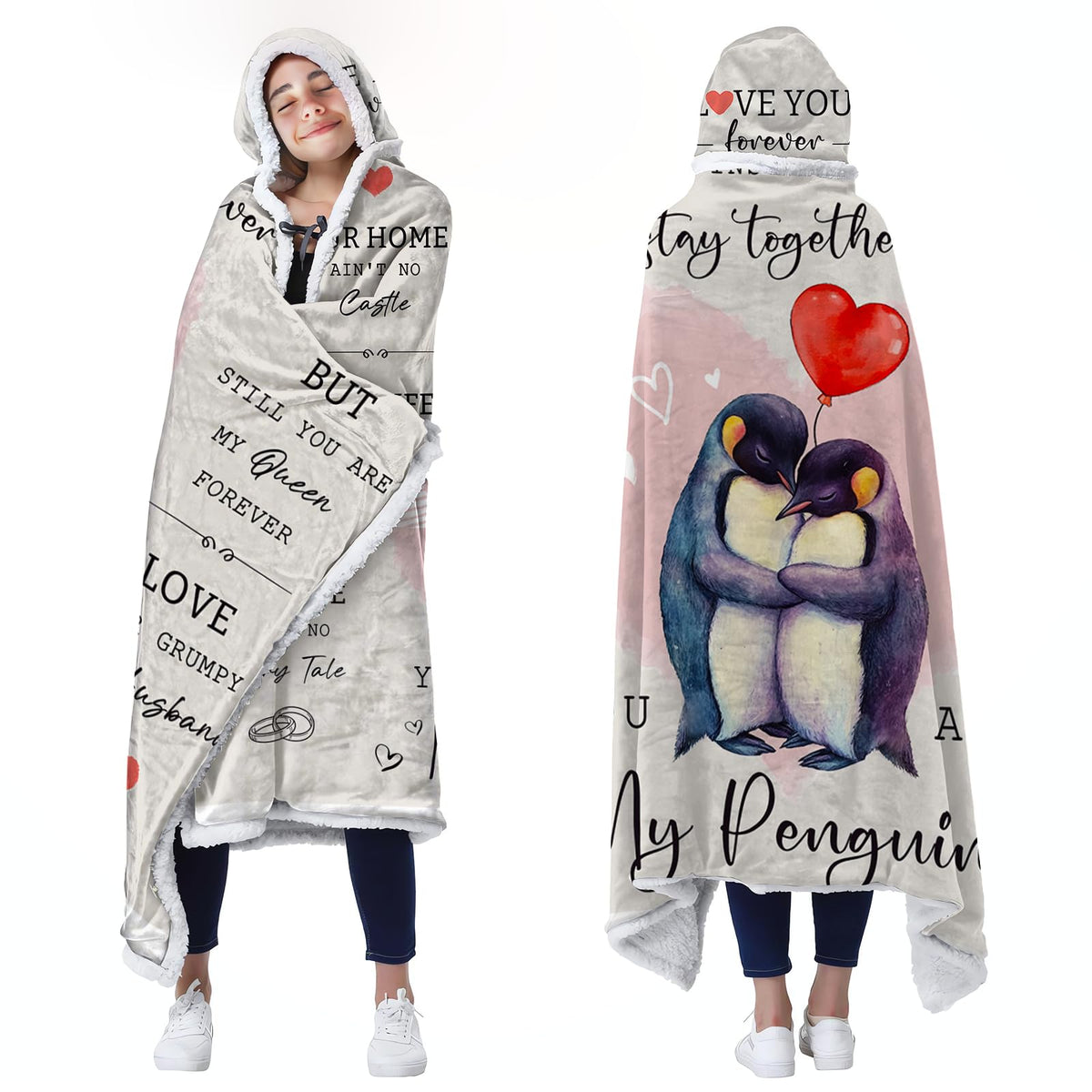 Anniversary Wedding Wearable Blanket For Men/Women, Penguins Blanket, I Love You, Gifts For Boyfriend/Girlfriend, Wife Ideas, Bi