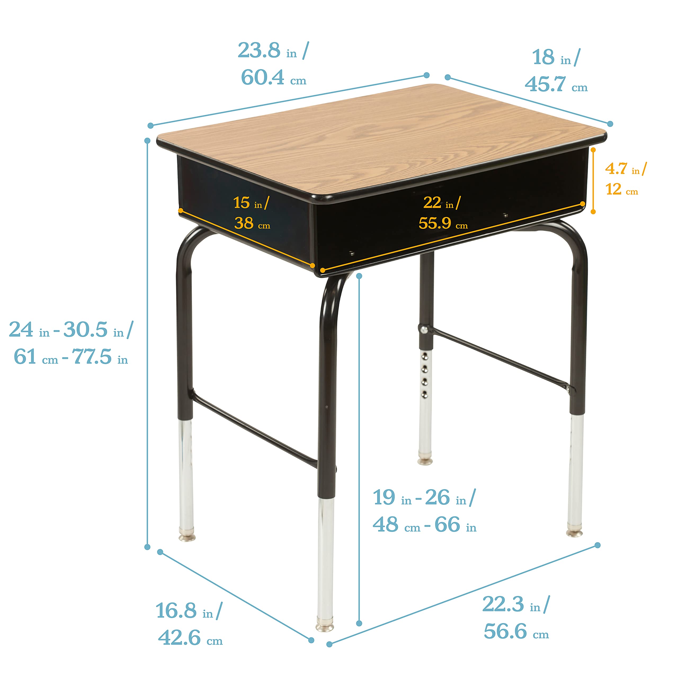 Ecr4Kids Open Front Desk With Metal Storage Book Box, Adjustable, Classroom Furniture, Oak