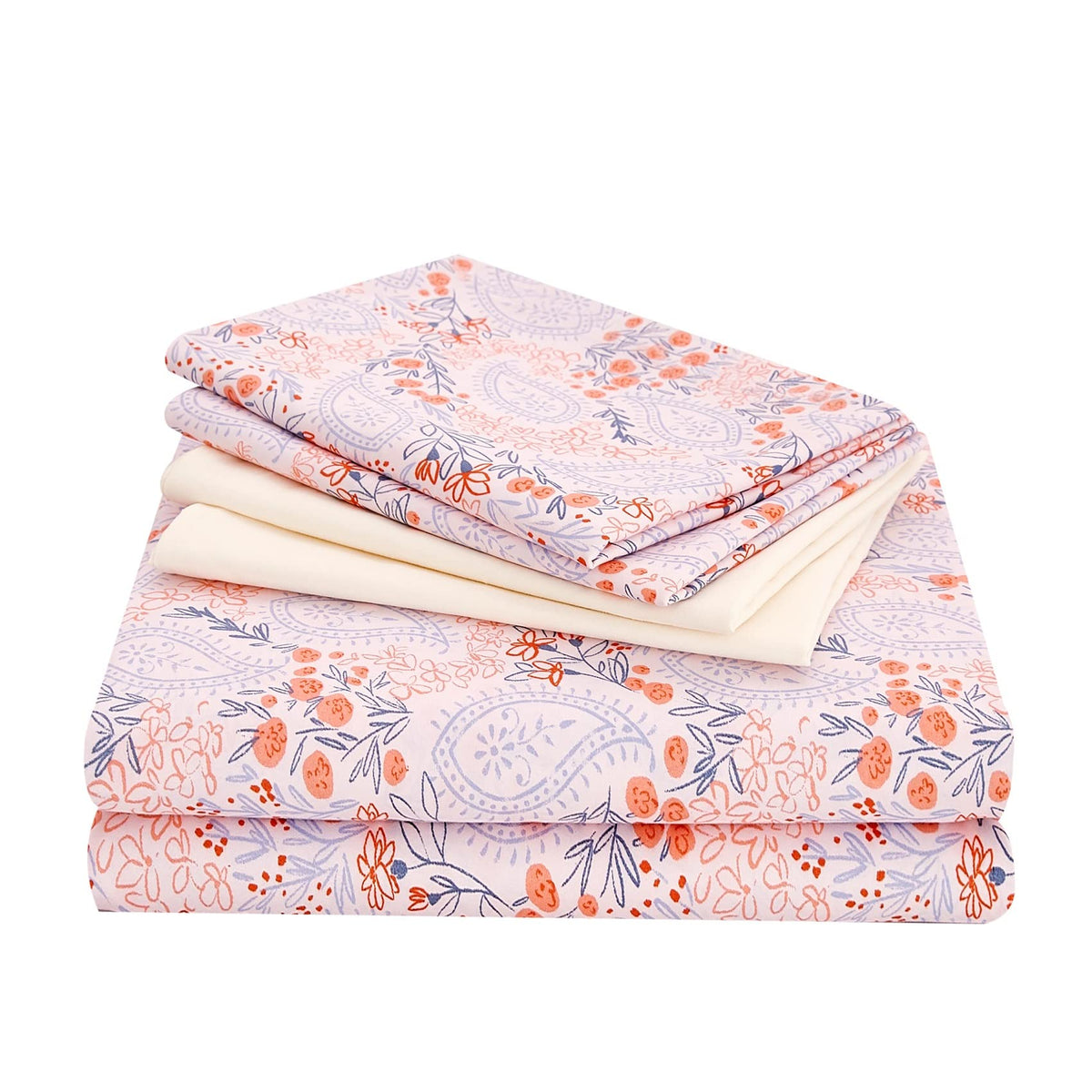 Jsd 6 Piece Pink Paisley Sheet Set Queen Size, Floral Printed Microfiber Bed Sheets Extra Deep Pocket