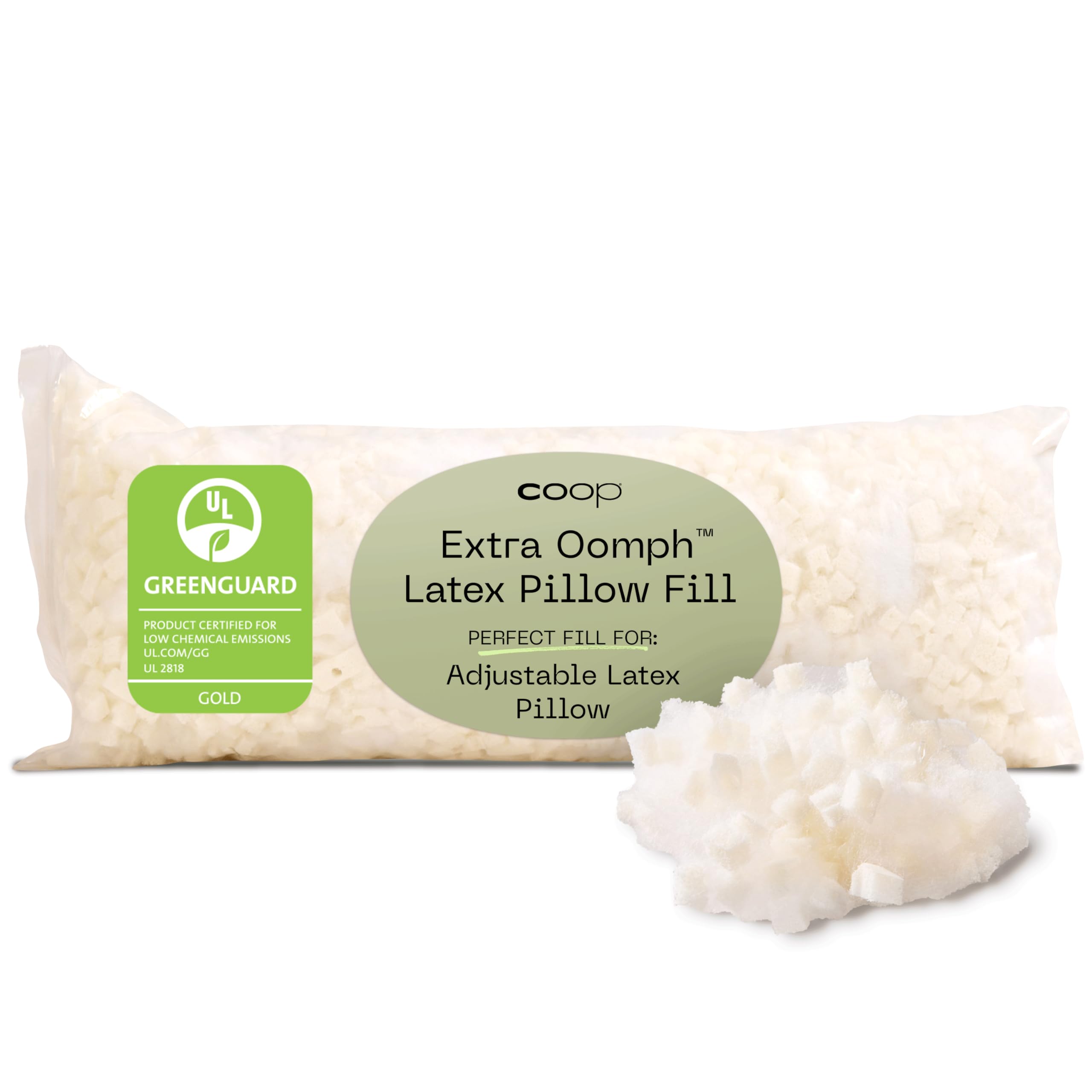 Coop Home Goods Extra Oomph Latex Pillow Fill, 1/2 Lb Bag Of Cross-Cut Talalay Latex And Microfiber Stuffing, Supportive, Natura