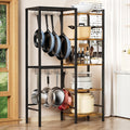 OMISRUIS 5Tier Pot and Pan Organizer Rack with Hooks, HeavyDuty Kitchen Storage Shelf for Cookware, Dishes, and Utensils, Free