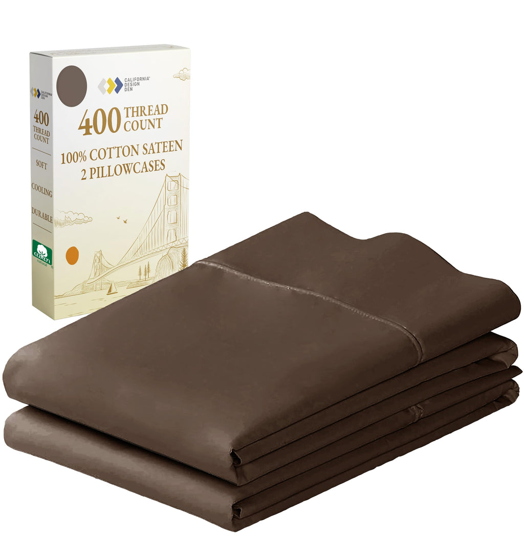 California Design Den Cotton King Pillowcase Set - 400 Thread Count, 100% Cotton Sateen Pillowcases, Set Of 2 Pillow Covers, Breathable, Cooling, Soft For Quality Sleep - Brown