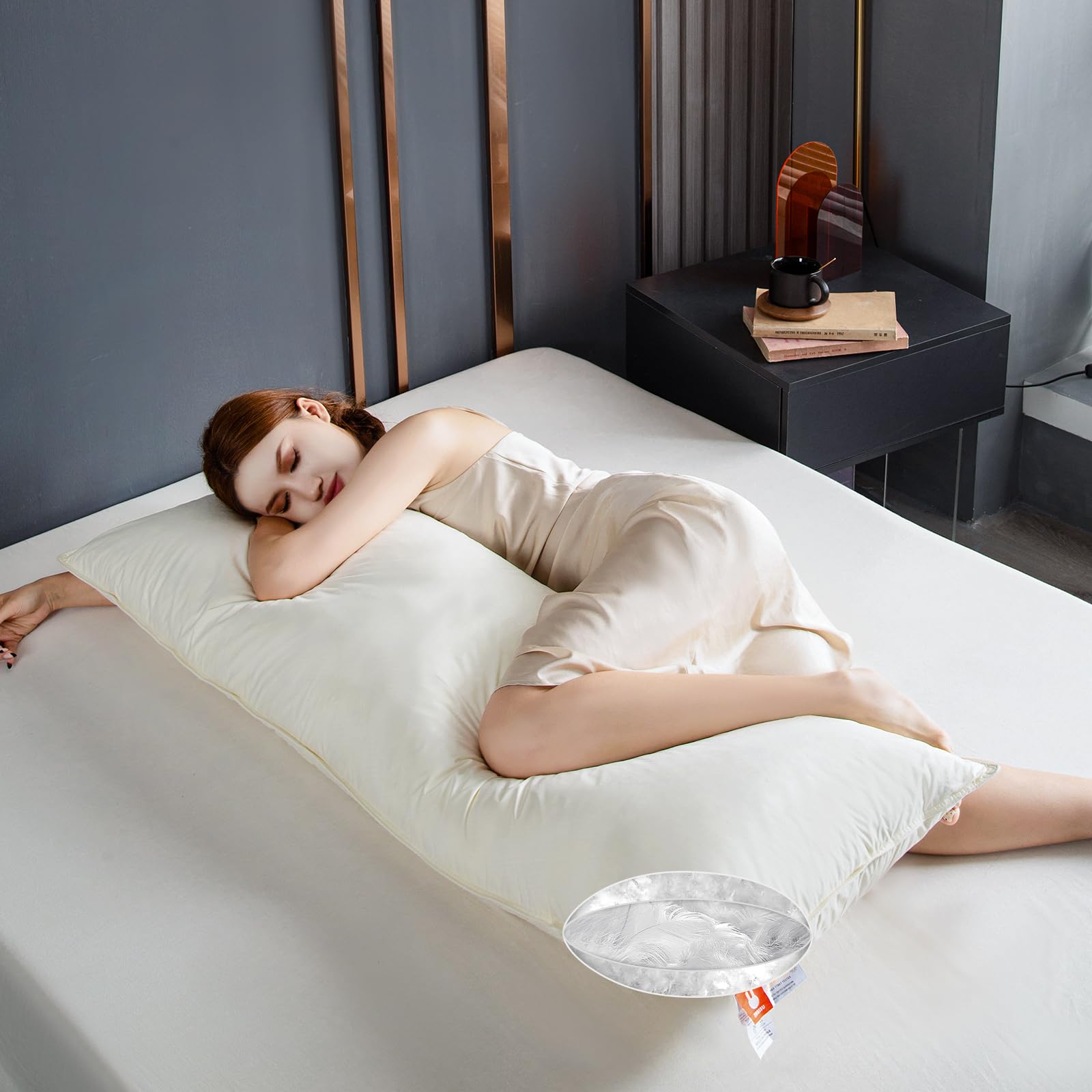 Goose Down Body Pillow Firm Body Pillows For Adults Large Long Hugging Pillow Insert For Side Sleepers, Breathable 20X54 Full Bo