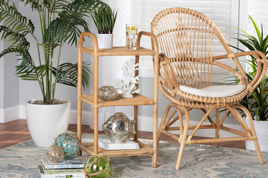 Baxton Studio Barras Modern Bohemian Brown Finished Rattan 3-Tier Display Shelf