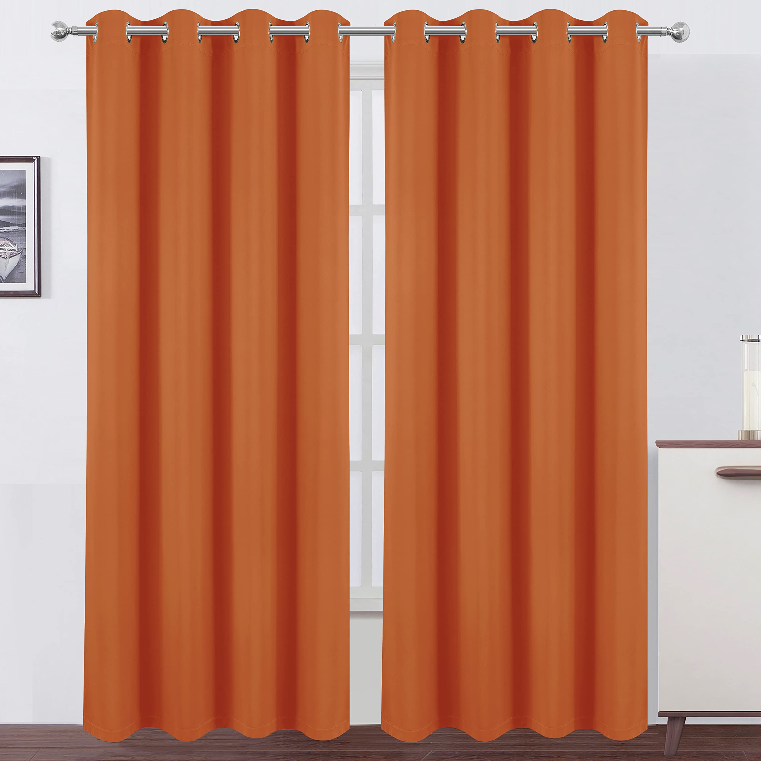 Lemomo 100% Blackout Curtains 52 X 84 Inch/Orange Curtains 2 Panels With Black Lining Room Darkening Thermal Insulated Bedroom C