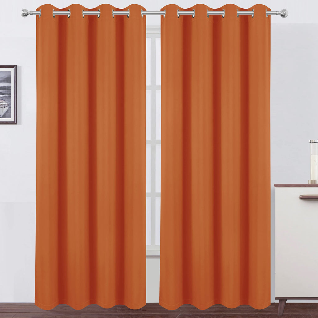 Lemomo 100% Blackout Curtains 52 X 95 Inch/Orange Curtains 2 Panels With Black Lining Room Darkening Thermal Insulated Bedroom C