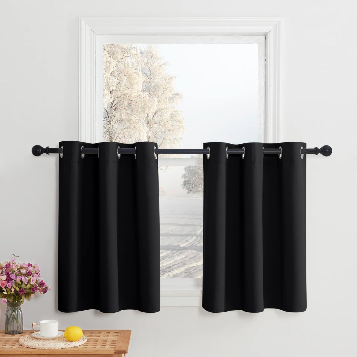 Nicetown Small Window Curtain, Small Window Curtains For Bathroom 2 Panels Blackout Thermal Insulating Tier Curtains For Kitchen