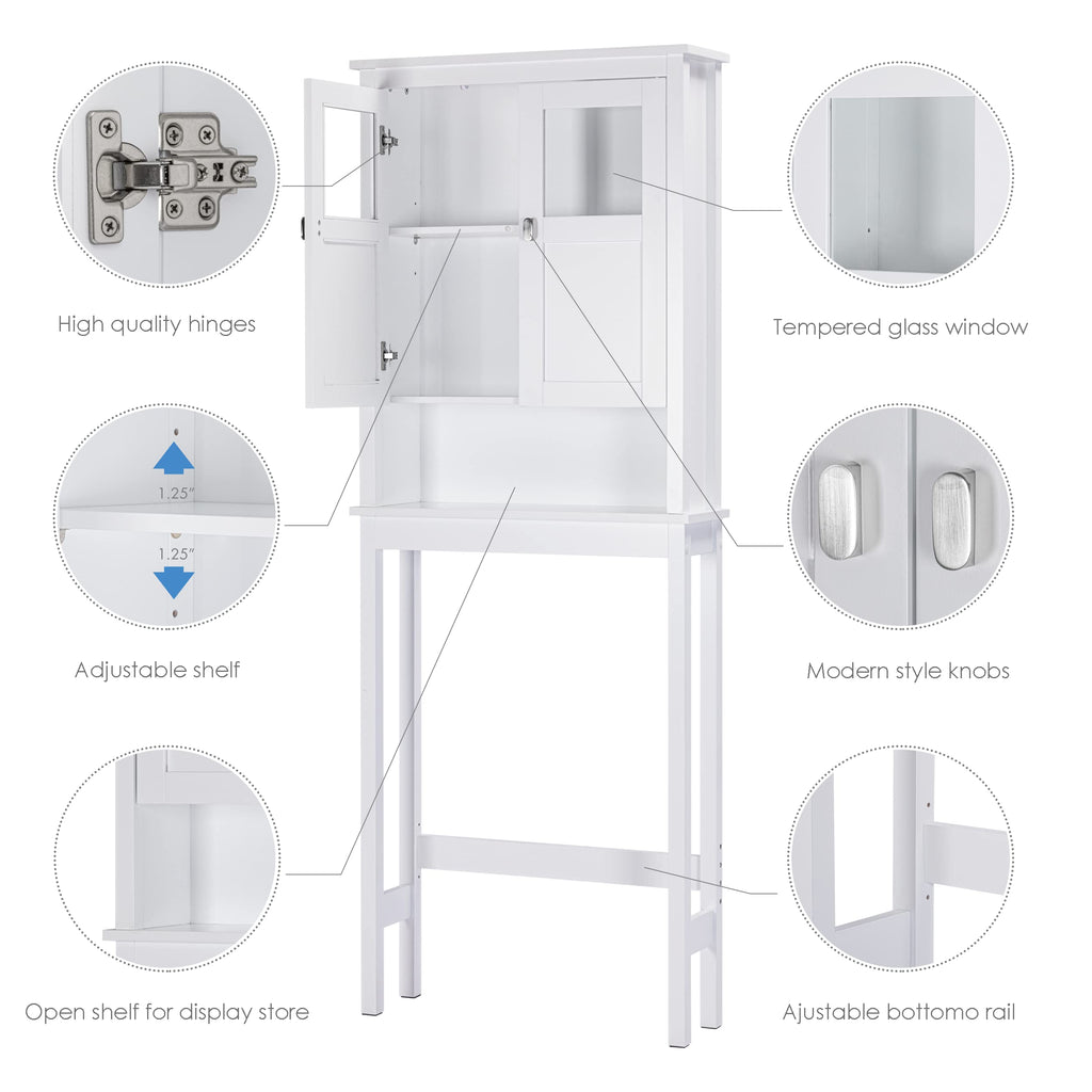 Spirich Bathroom Cabinet Over Toilet, Bathroom Storage Cabinet With Glass Doors And Adjustable Shelves, Over The Toilet Storage Cabinet, White