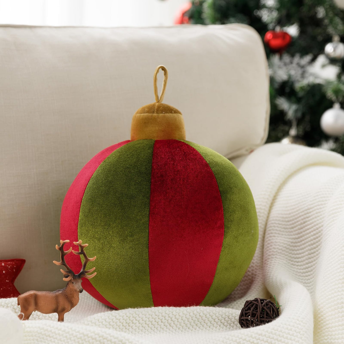 Ashler Christmas Bell Pillow, Round Throw Pillow, Red Christmas Throw Pillows, Bell Christmas Decor Cushion For Couch, Chair, Be