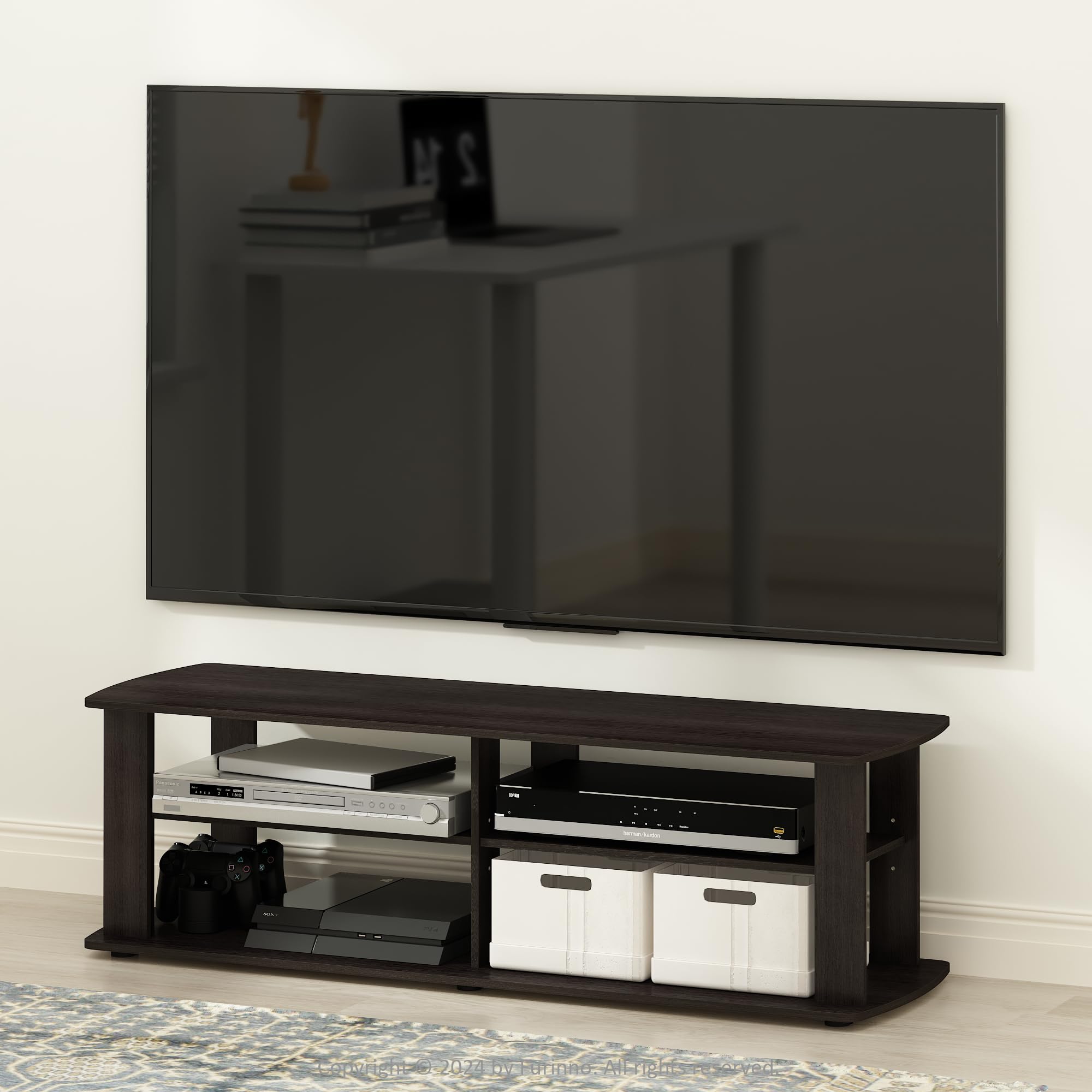 Furinno Nelly Entertainment Center Tv Stand, Short 43.3&quot;(W) X13.4(H) X13.1(D), Dark Brown