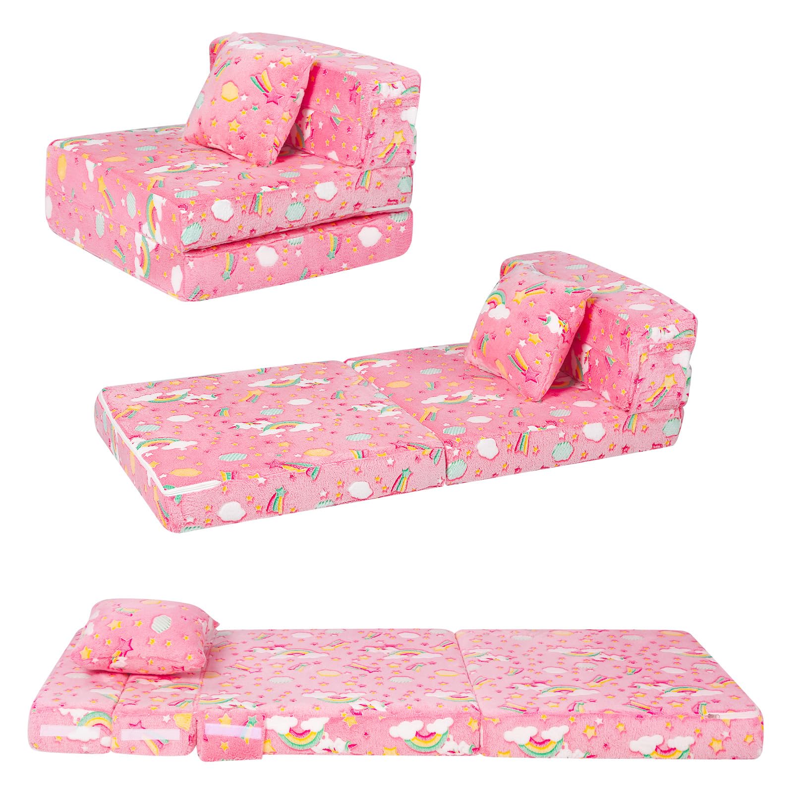 Memorecool Folding Sofa Bed Floor Mattress For Kids, Glow Tri Folding Mattress Kid Fold Up Sofa Futon Folding Chair Bed, Child F