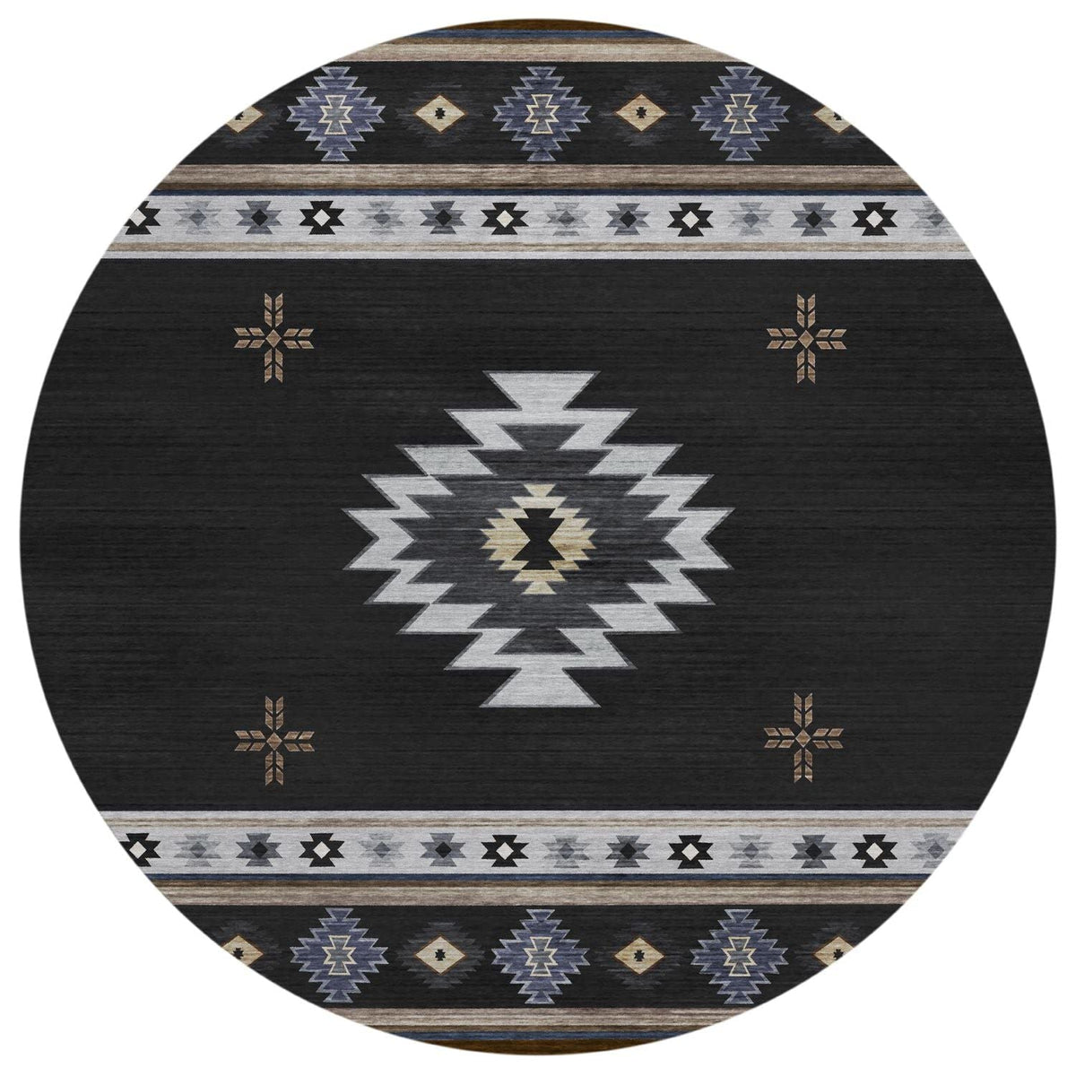 Phoenix Ph4 Black Southwestern Rug Round 8' X 8'