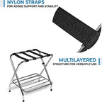 2-Tier Folding X-Shaped Luggage Rack, 50 lb Capacity, Chrome Finish