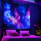 Blacklight Galaxy Tapestry For Bedroom Aesthetic Space Starry Sky Stars Universe Backdrop Black Light Poster Decor Wall Hanging