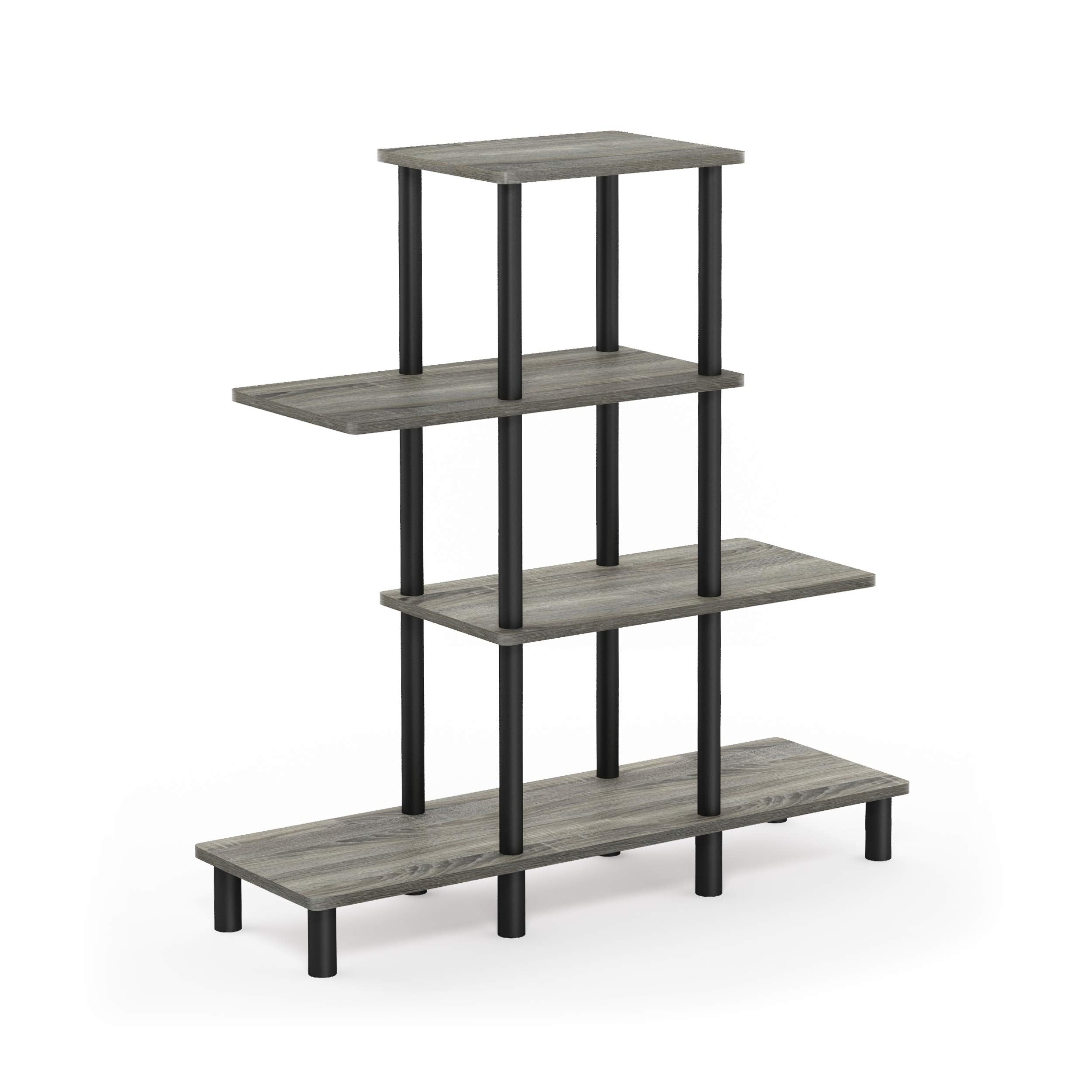 Furinno Turn-N-Tube 4-Tier Design Display Rack, French Oak Grey/Black