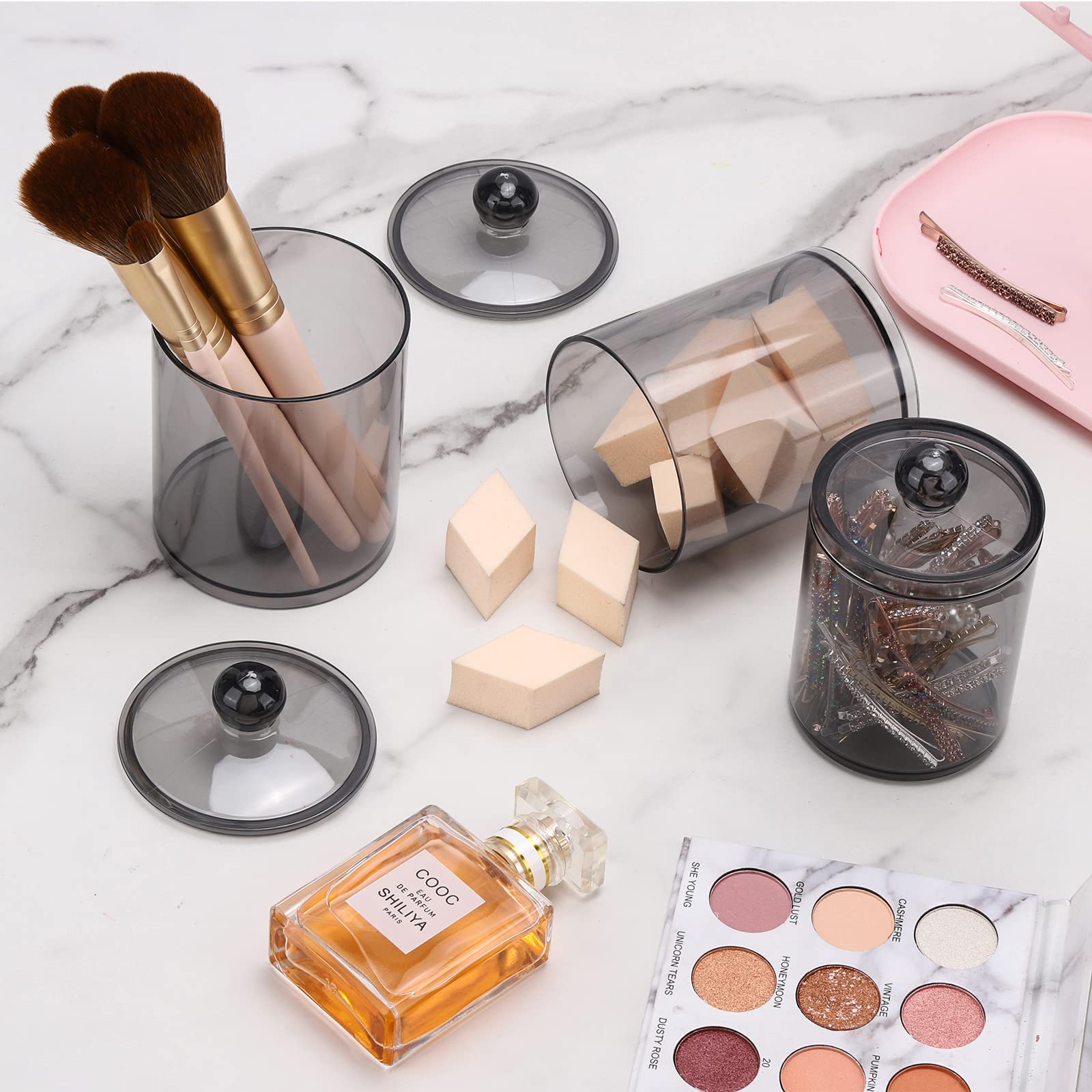 Tbestmax 4 Pack Qtip Holder 10-Ounce, 12-Ounce Bathroom Organizer Accessories Storage Containers Plastic Apothecary Jars With Li