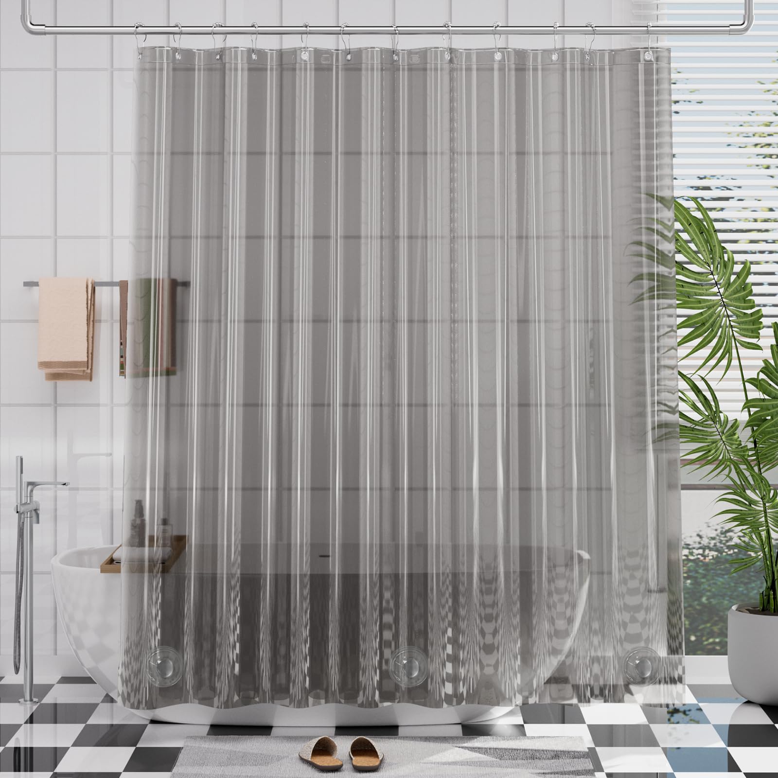 AmazerBath Premium EVA Shower Curtain Clear Grey, Luxury Shower Curtain Grey Jelly-Like Soft, Waterproof Bathroom Shower Curtain