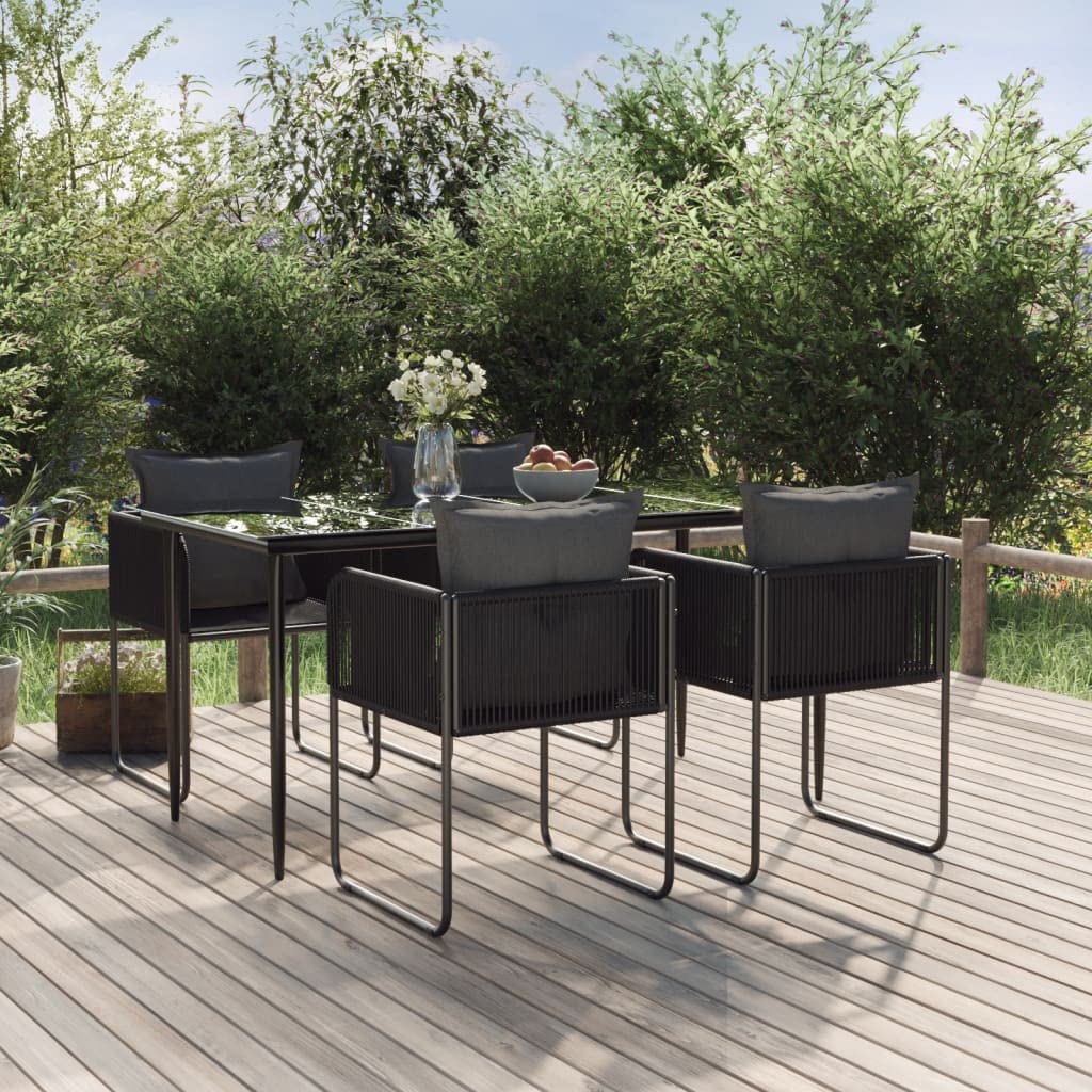 vidaXL Modern Outdoor Dining Set - 5-Piece Patio Set with Powder-Coated Steel Frame and PE Rattan, Black, Comfortable Cushions Included