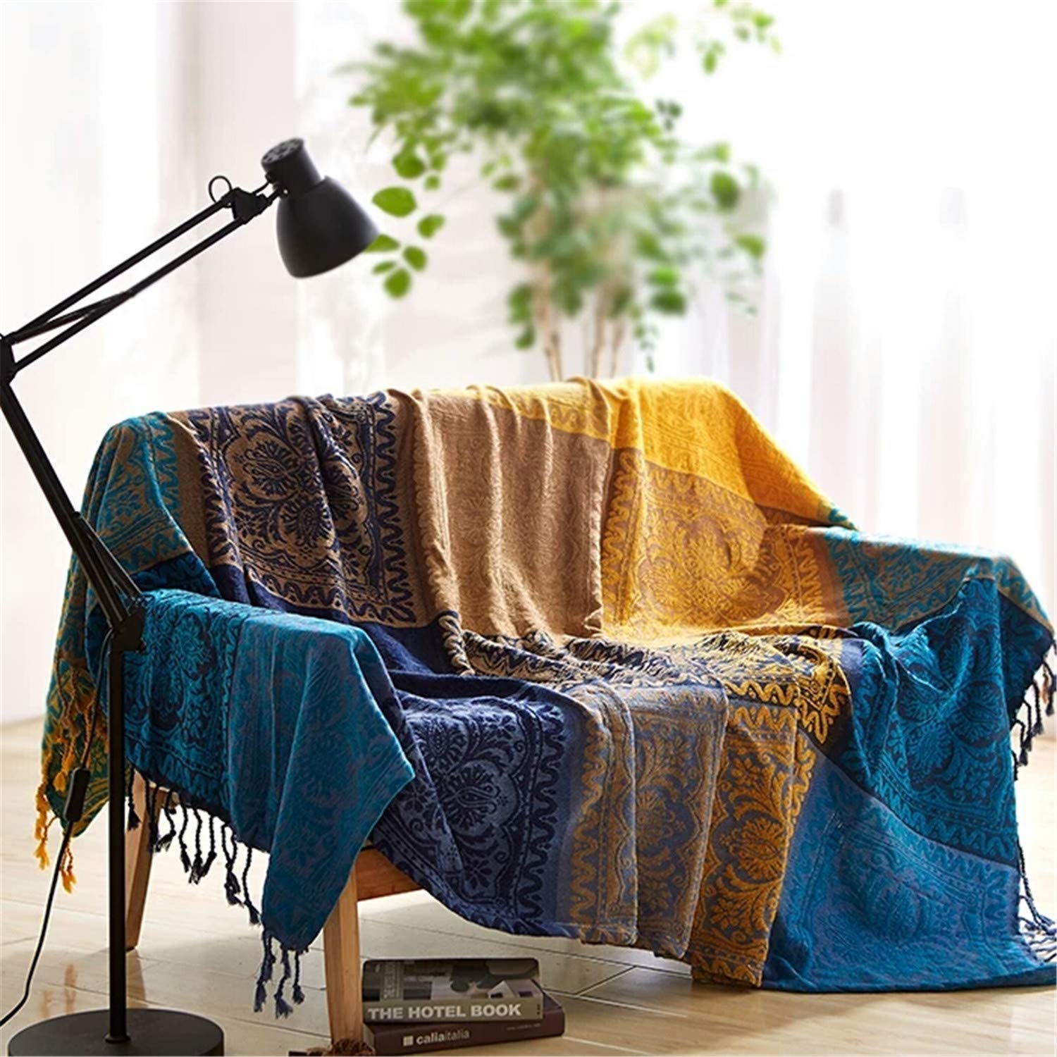 Bohemian Throw Blanket For Couch,Colorful Chenille Tassels Boho Woven Hippie Throw Blankets For Couch Bed Sofa Chair Recliner Lo