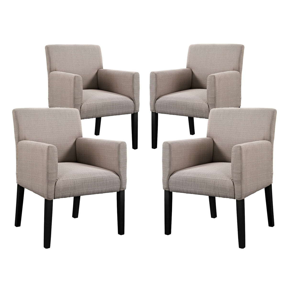 Modway Chloe Upholstered Fabric Modern Farmhouse Dining Arm Accent Chair In Beige - Set Of 4