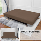 Easy-Going Stretch Futon Slipcover Armless Futon Bed Cover Furniture Protector Without Armrests With Elastic Bottom For Kids, Soft Jacquard Fabric Small Checks (Large, Brown)