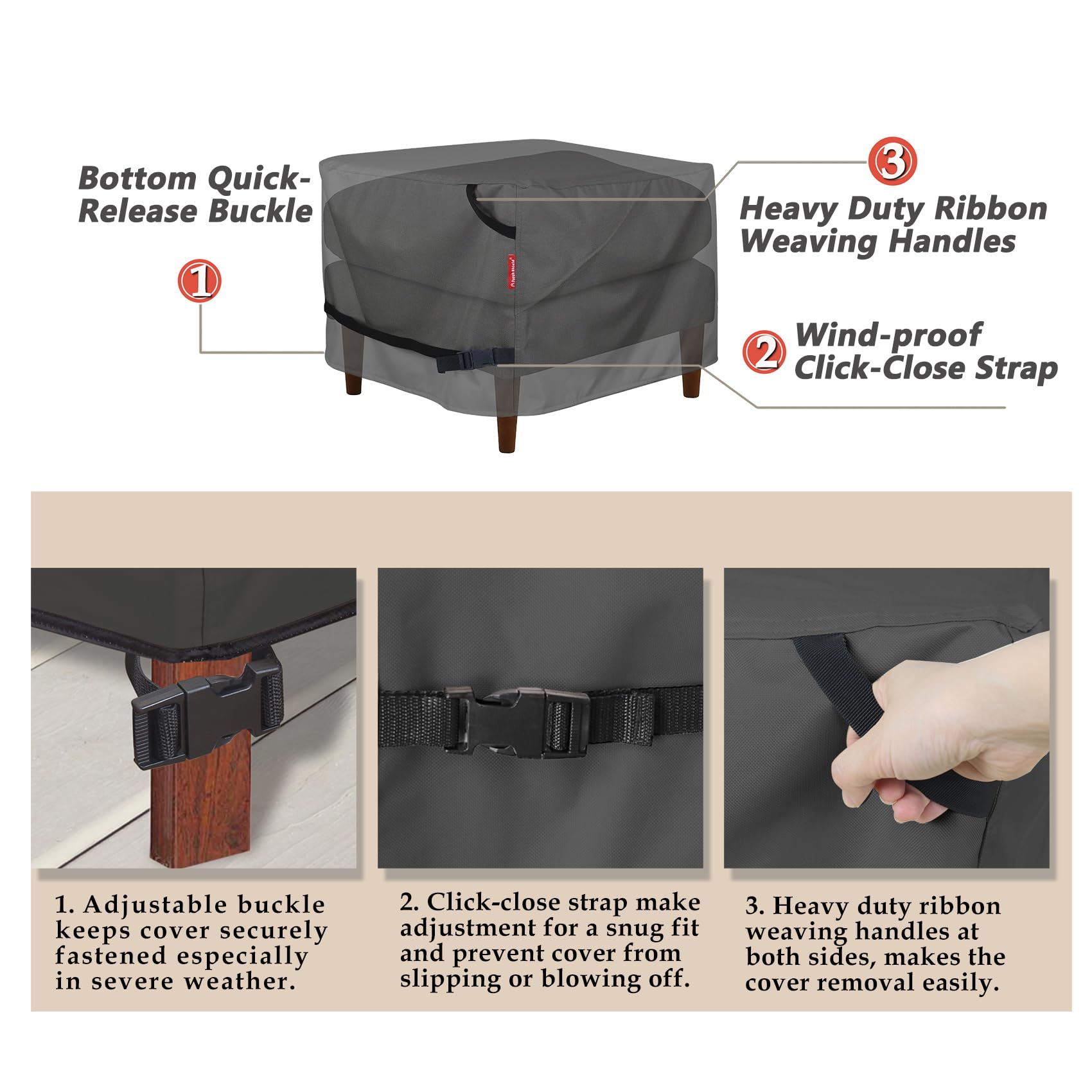 Porch Shield Patio Ottoman Cover - Waterproof Outdoor Square Side Table Covers - 18L X 18W X 18H Inch, Black