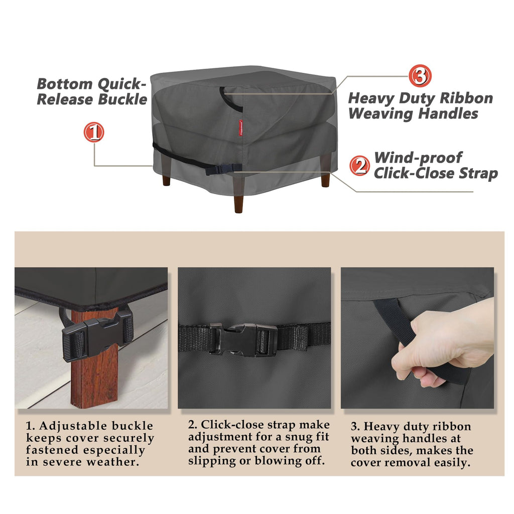 Porch Shield Patio Ottoman Cover - Waterproof Outdoor Square Side Table Covers - 27L X 27W X 18H Inch, Black