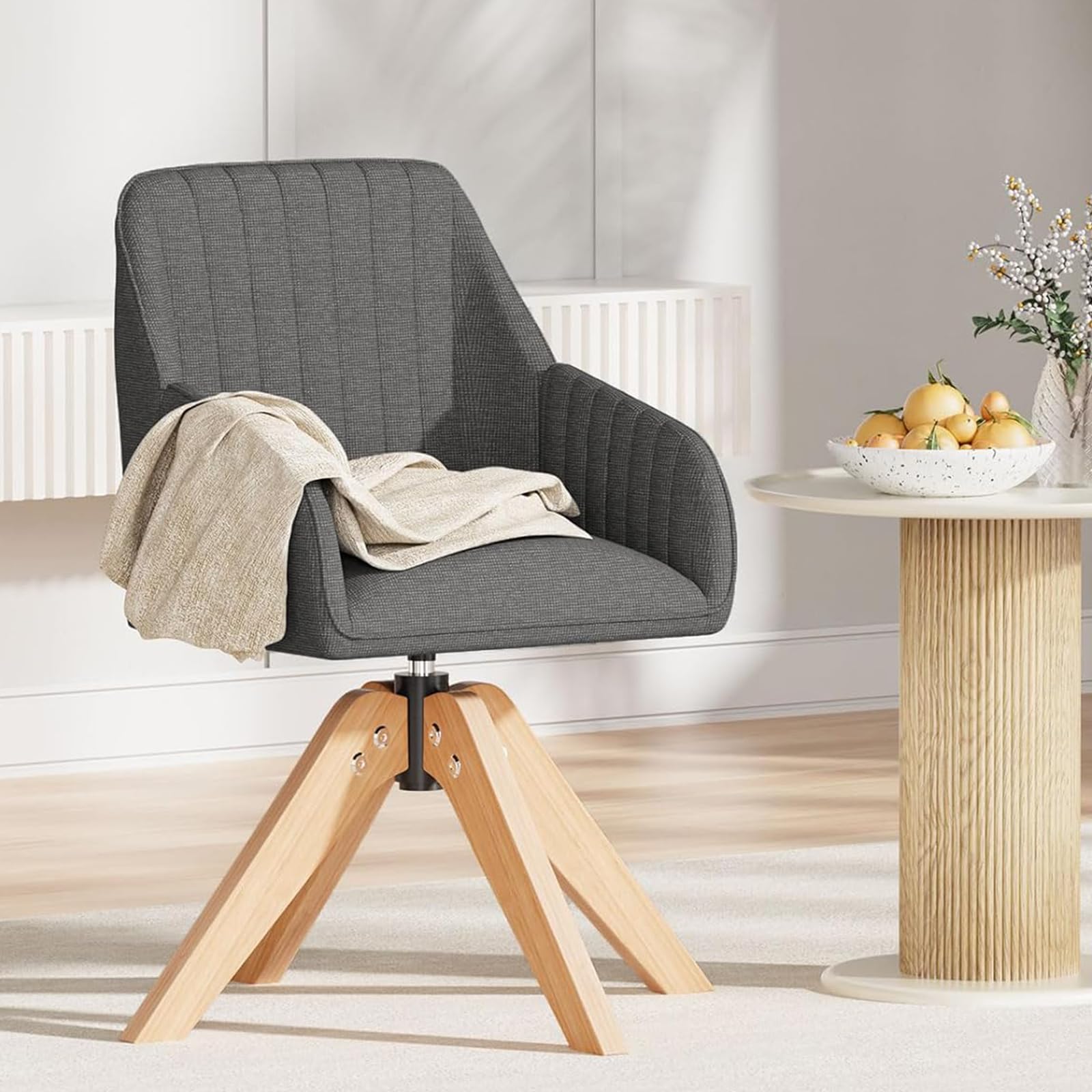 Furniliving Mid Century Modern Swivel Accent Chair For Living Room Set Of 2, Wood Desk Chair With Arms Mid Back Arm Chairs Uphol