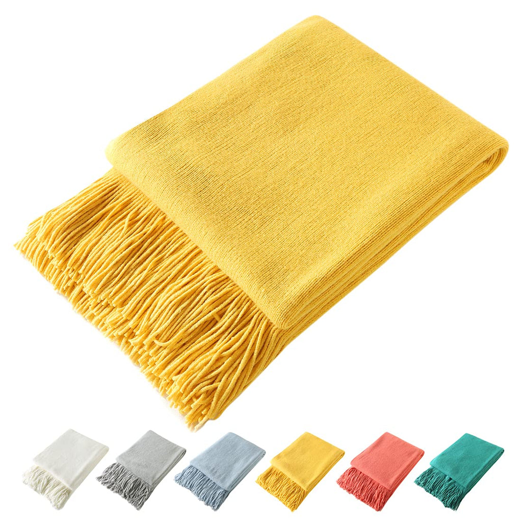 Homiest Decorative Knitted Throw Blanket With Fringe Soft & Cozy Tassel Blanket For Couch Sofa Bed (Yellow,50X60)