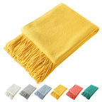 Homiest Decorative Knitted Throw Blanket With Fringe Soft & Cozy Tassel Blanket For Couch Sofa Bed (Yellow,50X60)