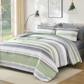 WONGS BEDDING Sage Green Comforter Queen Size Set, 7 Pieces Bed in a Bag Sage Green and Grey Comforter Set, Soft Boho Striped Be