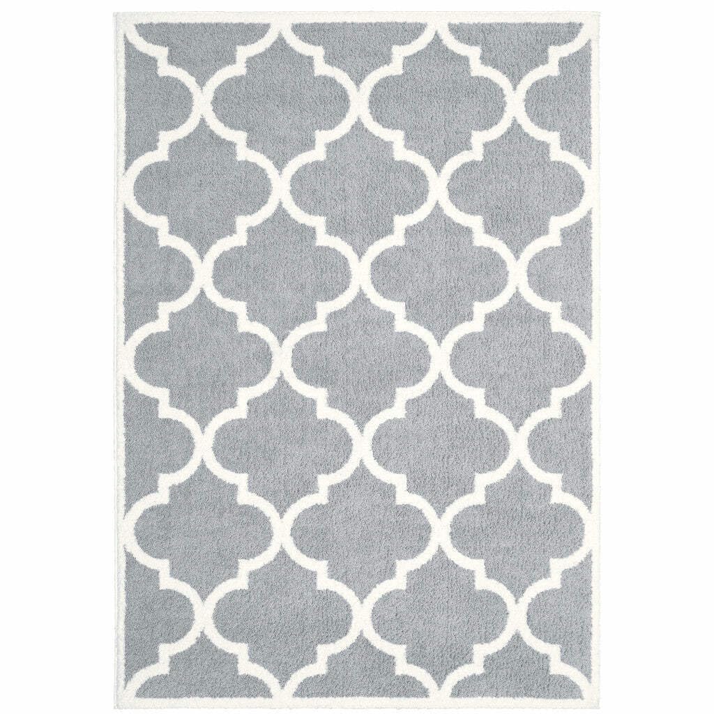 HomeRoots 509902 6 x 9 ft. Gray & Ivory Geometric Shag Power Loom Stain Resistant Rectangle Area Rug