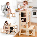 Toddler Kitchen Step Stool, 4-in-1 Foldable Standing Tower with Blackboard, Toddler Step Stool for Bathroom Sink, Kitchen Counte