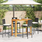 vidaXL 7-Piece Patio Bar Set with Solid Acacia Wood Table and Poly Rattan Stools, Black with Cream Cushions – Perfect for Outdoor Dining and Entertainment