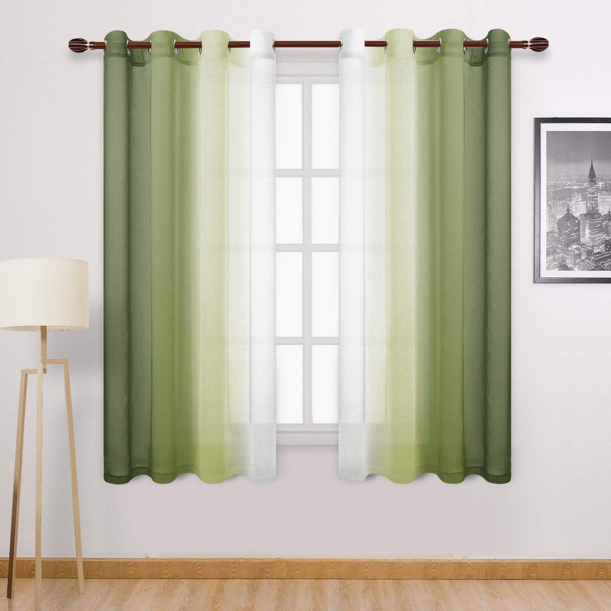 Dwcn Faux Linen Ombre Sheer Curtains - Semi Voile Gradient Sheer Curtains Bedroom And Living Room Drapes, Set Of 2 Grommet Top W