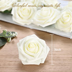 Bleum Cade 16Pcs Artificial Flowers Fake Roses With Stems, Ivory White Boxed Foam Roses For Diy Bouquets Centerpieces Wedding Pa