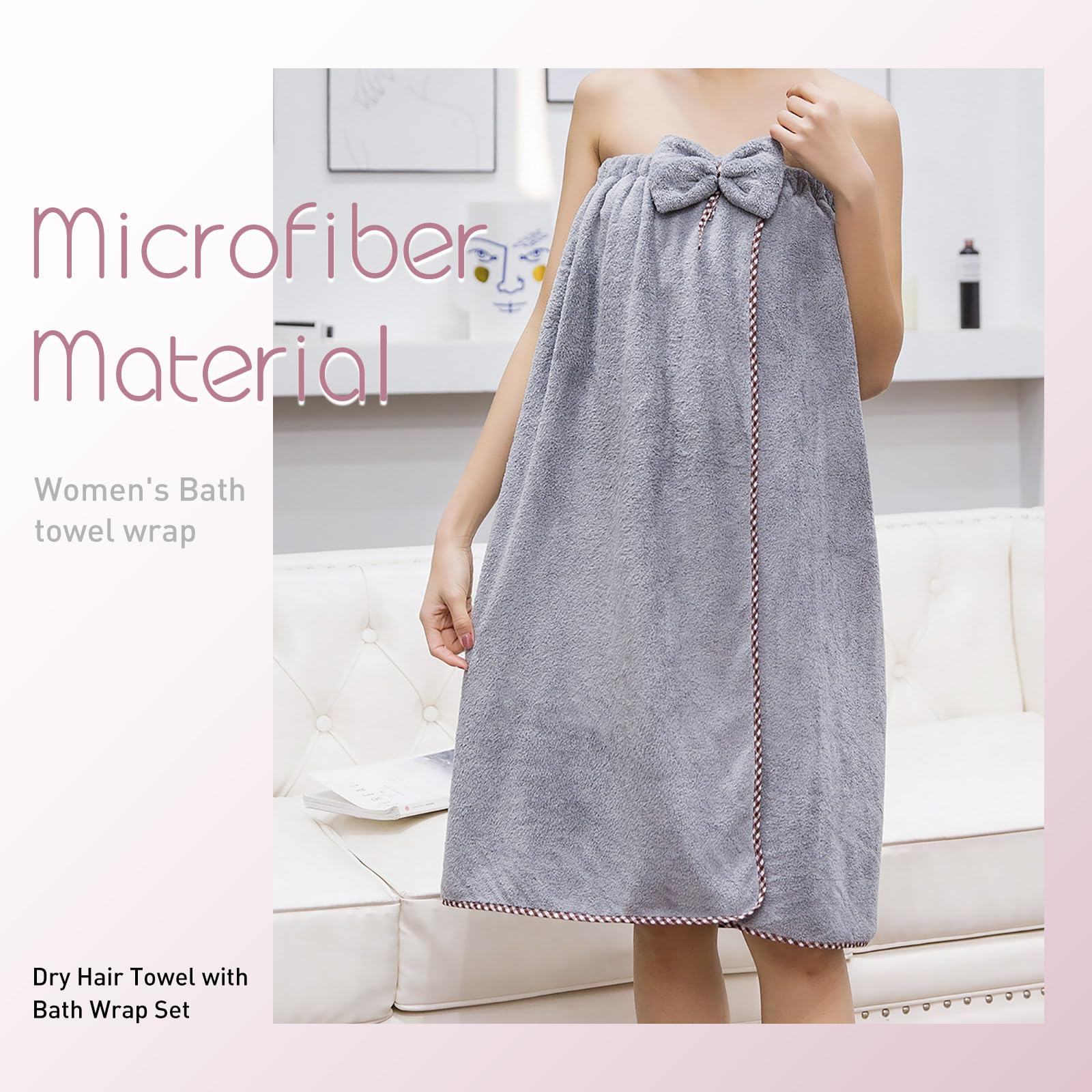 Koikey Women Bath Wrap Hair Towel - Adjustable Luxury Microfiber Soft Towels For Shower After Body Cover, Super Absorbent To Qui