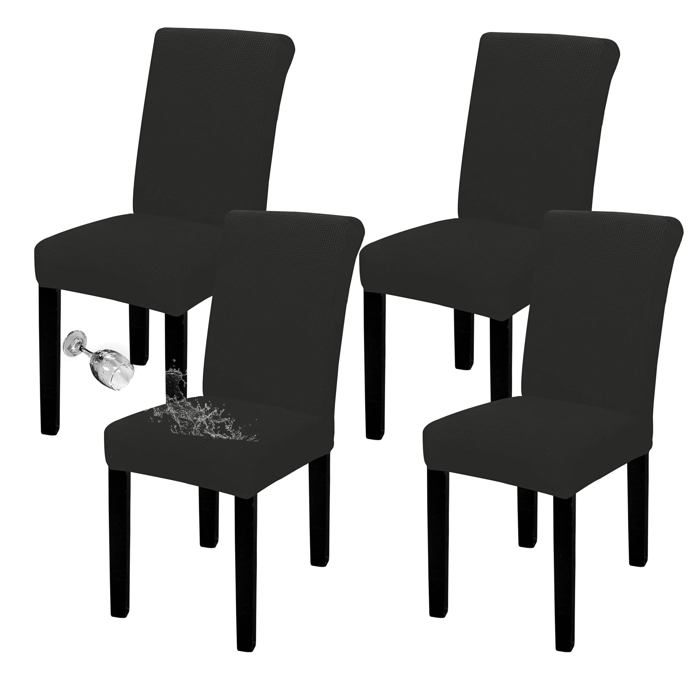 Easy-Going 100% Waterproof Dining Room Chair Cover Set Of 4, Stretch Jacquard Parson Chair Slipcover Removable Washable Chair Protector For Home, Restaurant, Banquet (Xlarge, Black)