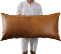 Panod Decorative Lumbar Throw Pillow Covers 20 X 30,Premium Faux Leather Long Pillow Covers Cushion Case For Farmhouse Sofa Couc