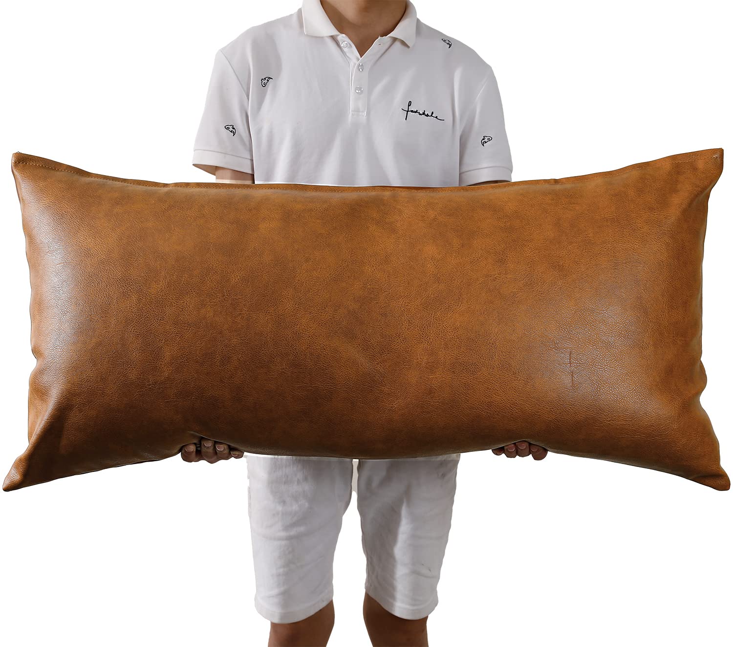 Panod Decorative Lumbar Throw Pillow Covers 20 X 30,Premium Faux Leather Long Pillow Covers Cushion Case For Farmhouse Sofa Couc