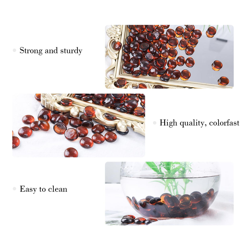 Domestar 2Lb Amber Flat Glass Marbles, Decorative Marbles For Vases Aquarium Pebbles Fish Tank Rocks Vase Fillers Diy Crafts Tab